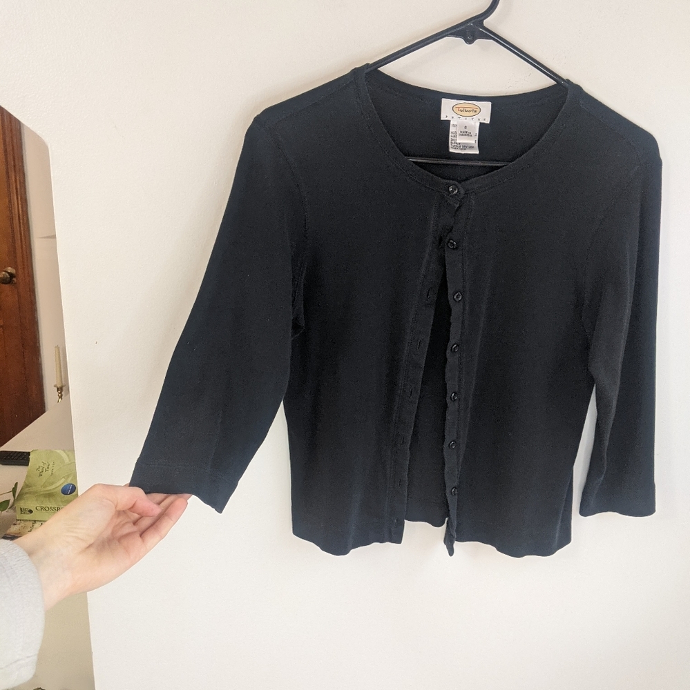 Vtg 90s Parisian Chic Basic Black Button Down 3 Q… - image 6